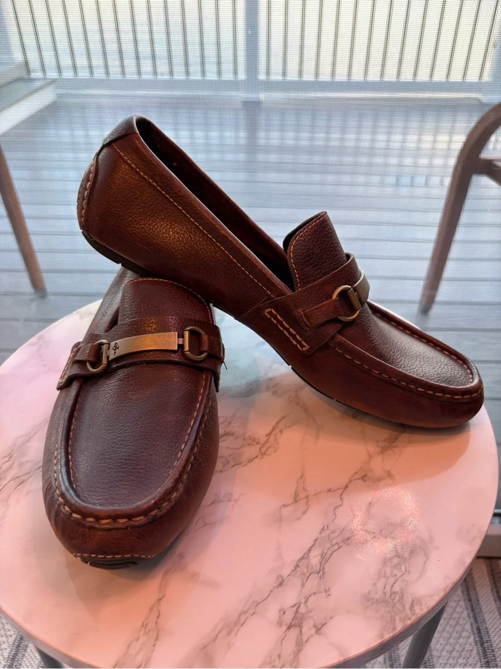 Cole Haan Brown Leather Bit Loafers with Metal Accent